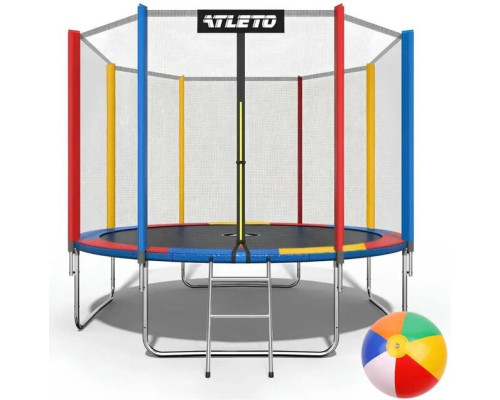 Батут Atleto 374 см з сіткою та драбинкою multikolor + подарунок м'ячик