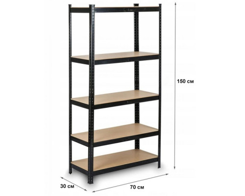 Стелаж металевий 150х70х30см Siker GoodTool P7030 чорний 5 полиць