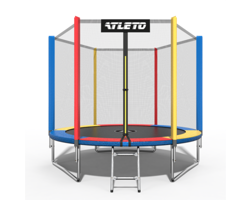 Батут Atleto 312 см з сіткою та драбинкою multikolor + подарунок м'ячик