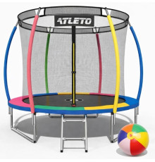 Батут Atleto 312 см з внутрішньою сіткою та драбинкою multikolor + в подарунок м'ячик