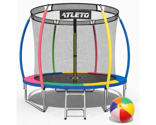 Батут Atleto 312 см з внутрішньою сіткою та драбинкою multikolor + в подарунок м'ячик