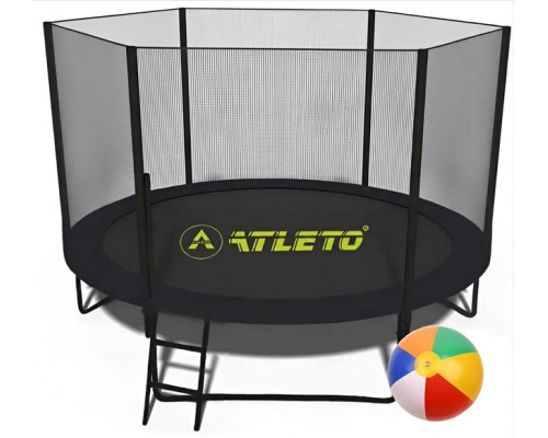 Батут з сіткою та драбинкою 312 см Atleto Black + подарунок м'ячик