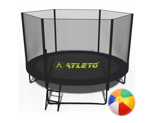 Батут з сіткою та драбинкою 312 см Atleto Black + подарунок м'ячик