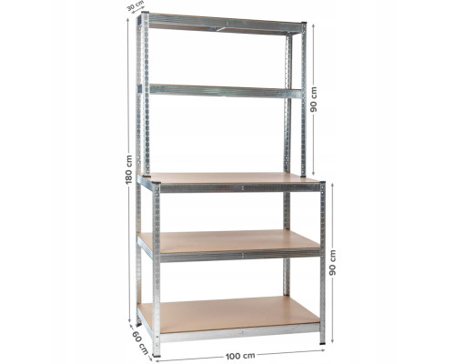 Стелаж металевий для складу, гаражу та льоху 750 кг на 5 полиць 100x30/60x180 Mirpol MIR-RMG-N150