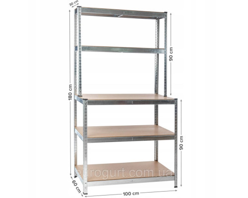 Стелаж металевий для складу, гаражу та льоху 750 кг на 5 полиць 100x30/60x180 Mirpol MIR-RMG-N150