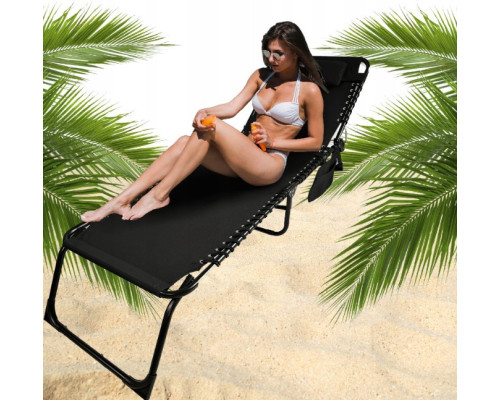 Складаний шезлонг для саду та пляжу 190 x 58 x 30 cm Garden Line LEZ2777 чорний