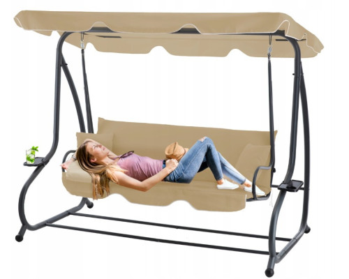 Гойдалка садова GardenLine KRE0759 бежева 210x120x170 см з навісом для літнього відпочинку