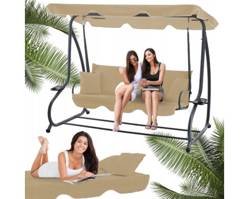 Гойдалка садова GardenLine KRE0759 бежева 210x120x170 см з навісом для літнього відпочинку