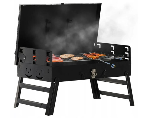 Переносний складний вугільний мангал, гриль Garden Line BBQ4841 для пікніка, кемпінгу, дачі та вулиці, чорний з кришкою