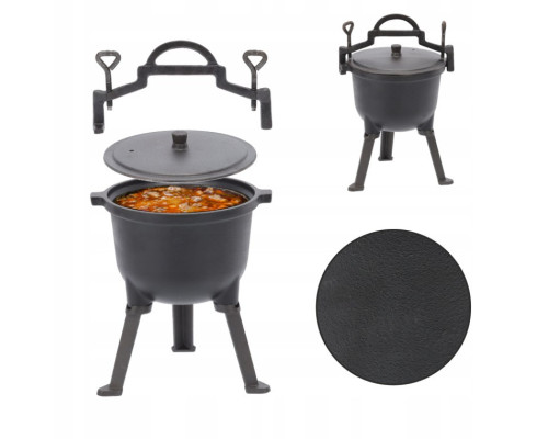 Чавунний казанок на ніжках з ручкою для перенесення Garden Line BBQ3710 8 л Сірий