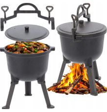 Чавунний казанок на ніжках з ручкою для перенесення Garden Line BBQ3710 8 л Сірий