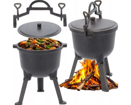 Чавунний казанок на ніжках з ручкою для перенесення Garden Line BBQ3710 8 л Сірий