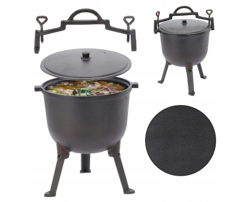 Чавунний казанок на ніжках з ручкою для перенесення Garden Line BBQ3710 8 л Сірий
