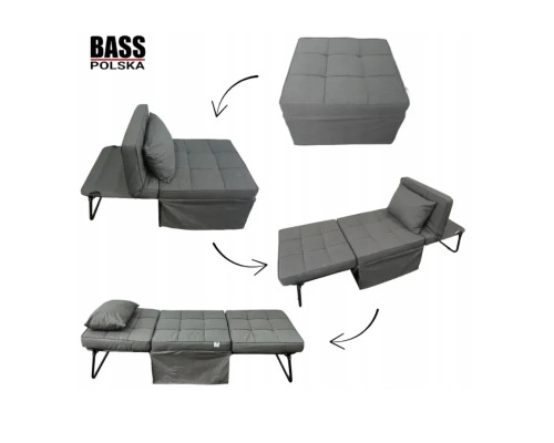 Розкладний пуф-ліжко 2 в 1 Bass Polska BH 31020 зі спальним місцем 186×73 см, сірий