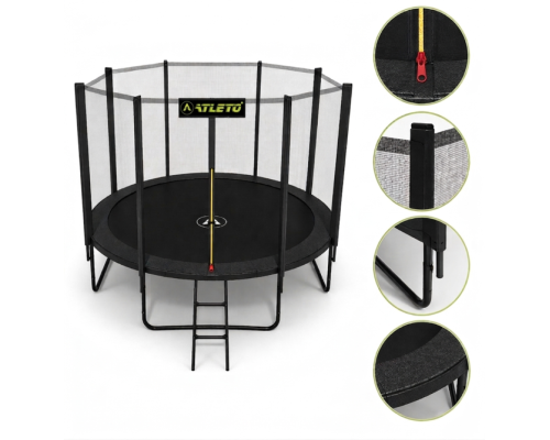 Батут з сіткою та драбинкою 374 см Atleto Black + подарунок м'ячик