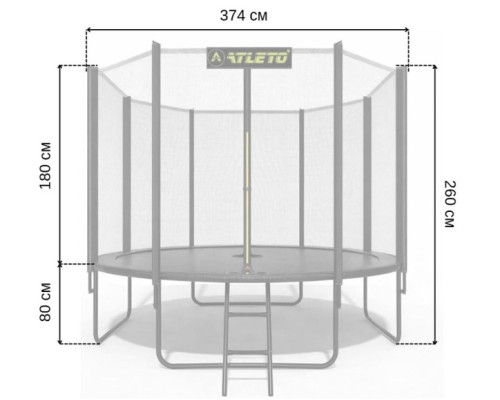 Батут з сіткою та драбинкою 374 см Atleto Black + подарунок м'ячик