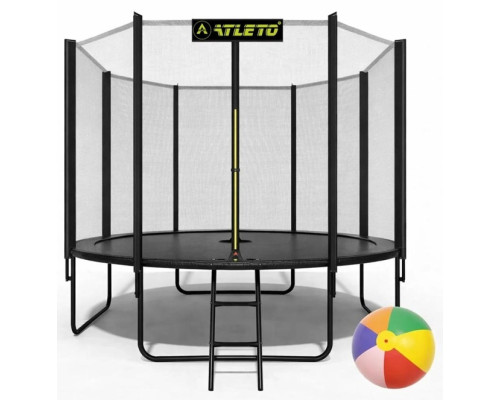 Батут з сіткою та драбинкою 374 см Atleto Black + подарунок м'ячик