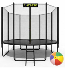 Батут з сіткою та драбинкою 374 см Atleto Black + подарунок м'ячик