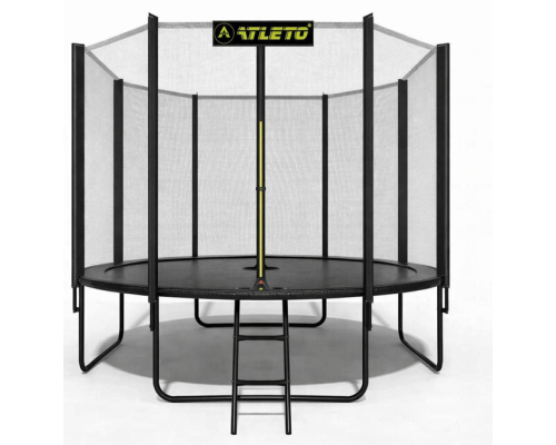 Батут з сіткою та драбинкою 374 см Atleto Black + подарунок м'ячик