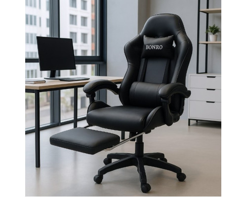 Крісло геймерське Bonro B-945 чорне з підставкою для ніг