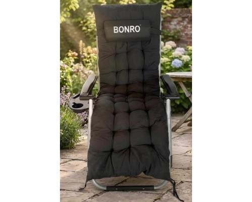 Шезлонг крісло садовий, туристичний Bonro B-04 чорний + подушка