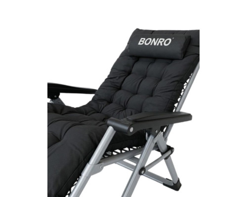 Шезлонг крісло садовий, туристичний Bonro B-04 чорний + подушка