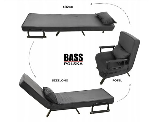 Розкладне крісло-трансформер 2-в-1 Bass Polska BH 30041 чорне крісло,ліжко,шезлонг