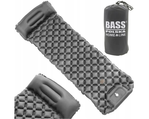 Туристичний надувний матрац 190×58×5см Bass Polska BH 41966 сірий компактний з чохлом