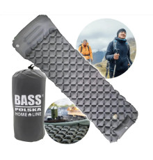 Туристичний надувний матрац 190×58×5см Bass Polska BH 41966 сірий компактний з чохлом