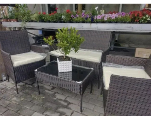 Набір садових меблів з ротангу, диван, два крісла та стіл GardenLine SAD1408 коричневий