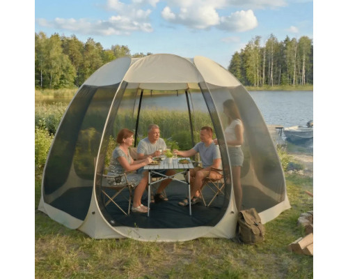 Садова альтанка-павільйон MEBEL ELITE Cama ME.CAMA/350/BZ/CZ/T/OGR/Paw 354 см з москітною сіткою, шатро для саду і дачі, бежева