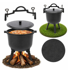 Туристичний чавунний казан 8 л Garden Line на 3 ніжках з кришкою та ручкою для перенесення (Польща