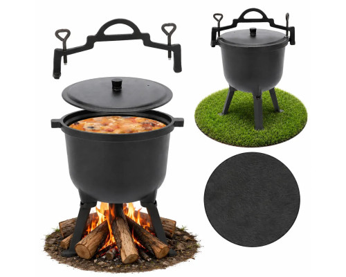 Туристичний чавунний казан 8 л Garden Line на 3 ніжках з кришкою та ручкою для перенесення (Польща