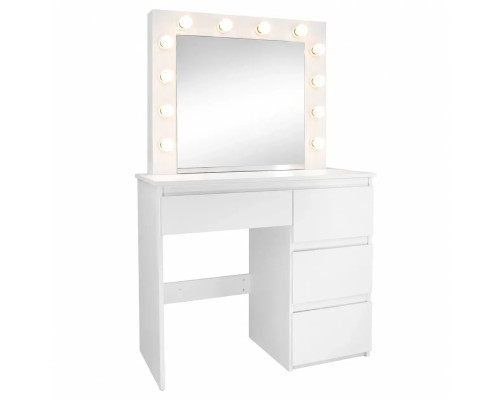 Туалетний косметичний столик для макіяжу (94 × 43 × 140 см) з дзеркалом, LED підсвіткою та 4 шухлядами, Білий