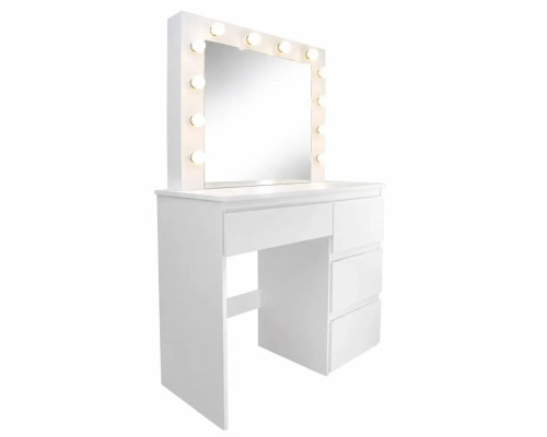 Туалетний косметичний столик для макіяжу (94 × 43 × 140 см) з дзеркалом, LED підсвіткою та 4 шухлядами, Білий