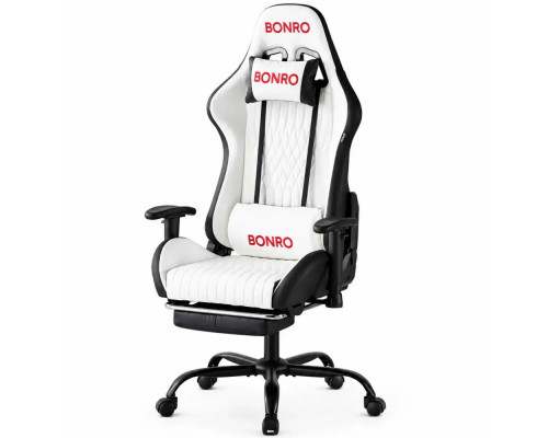 Геймерське крісло з підставкою для ніг Bonro 1002G-1 біле (42401210)
