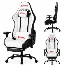 Геймерське крісло з підставкою для ніг Bonro 1002G-1 біле (42401210)