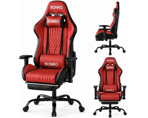 Геймерське крісло з підставкою для ніг Bonro 1002G-1 червоне (42401213)